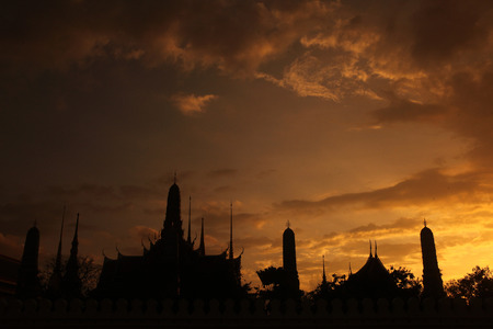 The Tempelgelaende at the Royal Palace in the historic center of the capital Bangkok in Thailand at dusk with the Wat Phra Keoのeditorial素材