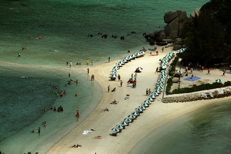 The beach and island scenery on the island of Koh Naang yuan next to the island of Koh Tao in the Gulf of Thailand in the south west of Thailand in South East Asiaのeditorial素材