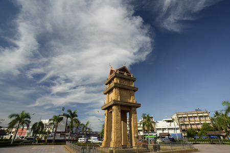 The clock tower in the center of the capital Amnat Charoen Amnat Charoen Province of north-west of Ubon Ratchathani in the northeast of Thailand in South East Asiaのeditorial素材