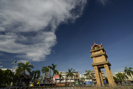 The clock tower in the center of the capital Amnat Charoen Amnat Charoen Province of north-west of Ubon Ratchathani in the northeast of Thailand in South East Asiaのeditorial素材