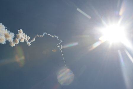 A Rackete starts at traditioellen Bun Bang Fai Rocket Festival or or Rocket Festival in Ban Si Than...