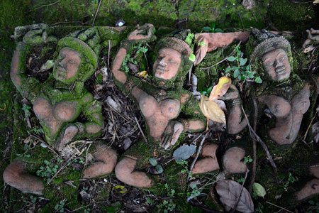 Traditional figures, in the garden of Ban Phor Linag Meuns Terracota type ready for sale in...