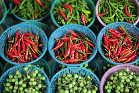 Chili on the market of Nonthaburi in the north of Bangkok, capital of Thailand in South East Asia
