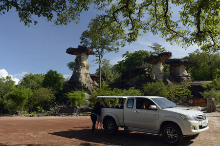 The landscape and rock formations Pilzfoermigen Pha Taem National Park in the area of ââUbon Ratchathani in the northeast of Thailand in South East Asiaのeditorial素材