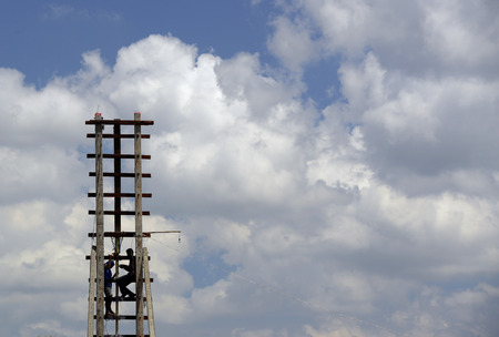 A rockets launch pad at traditioellen Bun Bang Fai Rocket Festival or or Rocket Festival in Ban Si Than in the province Amnat Charoen north-west of Ubon Ratchathani in the northeast of Thailand in South East Asiaのeditorial素材