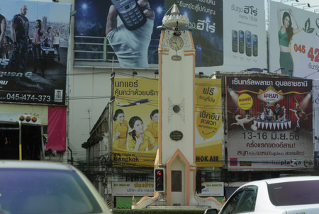 The clock in the city of Tver Ubon Ratchathani in the northeast of Thailand in South East Asiaのeditorial素材