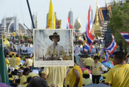 Thousands of Thai people celebrate the coronation of King Bhumibol on the Sanam Luang park in front of Wat Phra Kaew in Bangkok City in Thailand in Southeast Asiaのeditorial素材