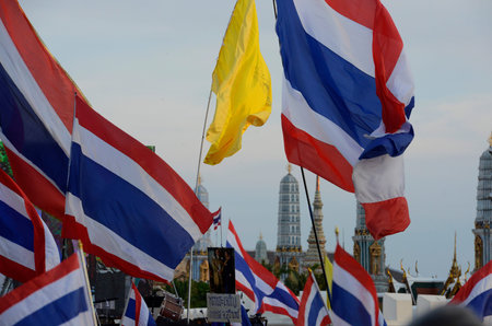 Thousands of Thai people celebrate the coronation of King Bhumibol on the Sanam Luang park in front...