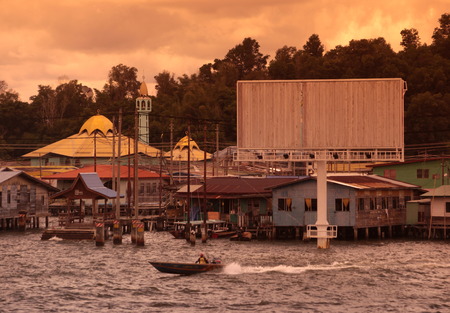 A wooden mosque in the city Stilt Kampung Ayer in Bandar Seri Begawan center of the capital in the Kingdom of Brunei Darussalam on Borneo in South East Asiaのeditorial素材