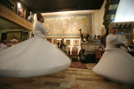 Asia, Middle East, Syria, Damascus, a traditional dance at a restaurant in the souq and old city of Damascus the capital of Syriaのeditorial素材