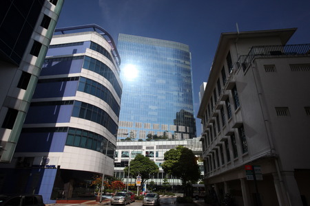 The skyline in the financial district of Singapore in the island state of Singapore in Asiaのeditorial素材
