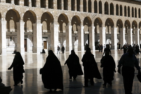 Asia, Middle East, Syria, Damascus, The courtyard of the mosque in Souq Omaijad and old city of Damascus the capital of Syriaのeditorial素材