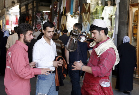 The Souq or market in the old town and the capital of Syria and the big city of Damascus in the uebersicht, Syriaのeditorial素材