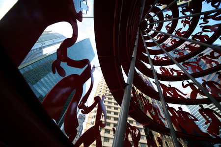The skyline of the financial district at Boat Quay of Singapore in the island state of Singapore in Asiaのeditorial素材