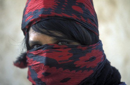 A Bedouin woman in Palmyra in the desert Faydat in Syria in the Middle East in Arabiaのeditorial素材