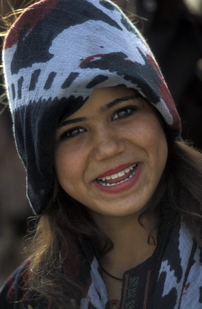 A Bedouin woman in Palmyra in the desert Faydat in Syria in the Middle East in Arabiaのeditorial素材