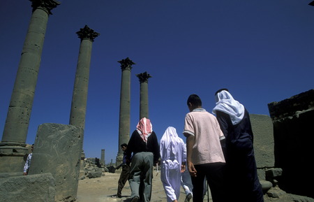 The ruins of the Roman theater in the city of Bosra in the south of Syria in the Middle Eastのeditorial素材