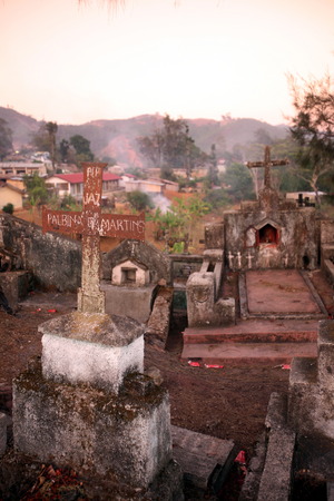 A cemetery in the mountain village Maubisse south of Dili in East Timor on the island of Timor separated into two in Asiaのeditorial素材