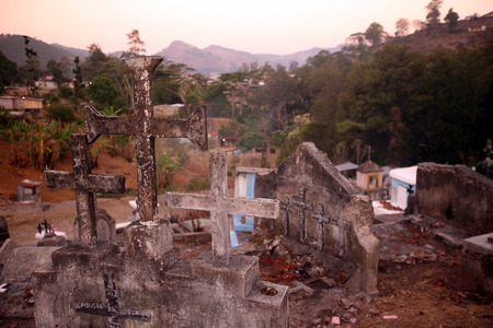 A cemetery in the mountain village Maubisse south of Dili in East Timor on the island of Timor separated into two in Asiaのeditorial素材