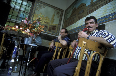 The tea house at Nafura in the center of the capital Damascus in Syria in the Middle Eastのeditorial素材