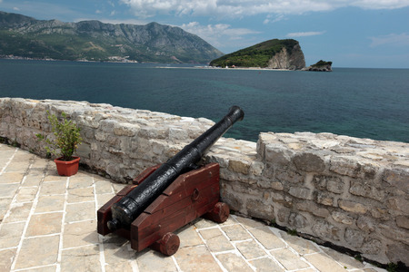 The fort in the town of Budva on the Mediterranean Sea in Montenegro in the Balkans in Europeの写真素材