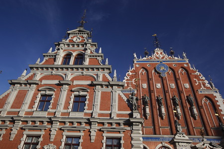The Schwarzhaeupterhaus on the main square in the old town of Riga, Latviaのeditorial素材