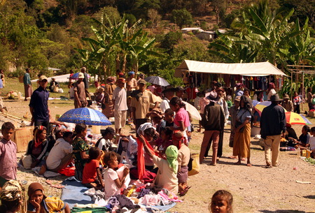 The weekly market in the mountain village Aituto south of Dili in East Timor on the island of Timor separated into two in Asiaのeditorial素材