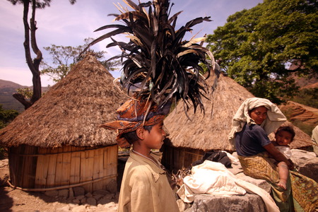 Children in a peasant family in the mountain village of Maubisse south of Dili in East Timor on the island of Timor separated into two in Asia in a farming villageのeditorial素材