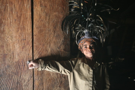 Children in a peasant family in the mountain village of Maubisse south of Dili in East Timor on the island of Timor separated into two in Asia in a farming villageのeditorial素材