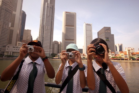 The skyline in the financial district of Singapore in the island state of Singapore in Asiaのeditorial素材
