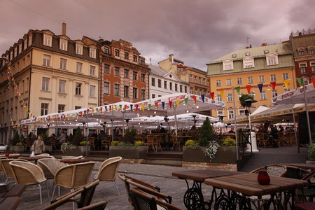 a restaurant and beer house in front of the cathedral at the Cathedral Square in Old Riga, capital of Latvia in the Baltic States and Eastern Europeのeditorial素材