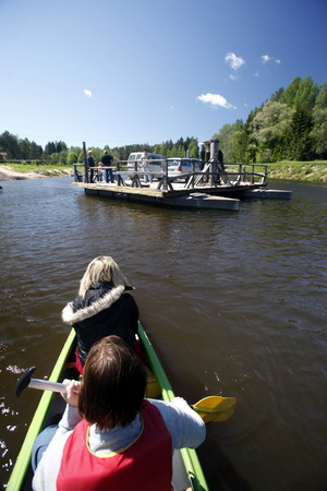 Canoeing on the River Gauja in Sigulad east of Riga, capital of Latvia in the Baltic states in Eastern Europeのeditorial素材