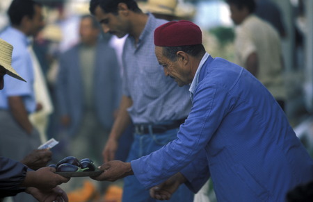 Der Markt auf dem Dorfplatz in der Altstadt von Douz im Sueden von Tunesien in Nordafrika. のeditorial素材