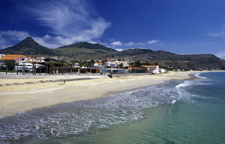 The village of Vila Baleira on the island of Porto Santo in Madeira in the Atlantic Ocean, Portugalのeditorial素材