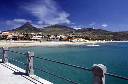 The village of Vila Baleira on the island of Porto Santo in Madeira in the Atlantic Ocean, Portugalのeditorial素材