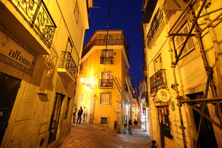A close from many streets in the neighborhood of Alfama in the old town of Lisbon in Portugalのeditorial素材