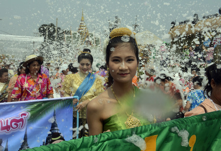 The Songkran festival or Thai New Year water festival to be in full swing north of Bangkok in Ayutthaya Thailand in Southeast Asiaのeditorial素材