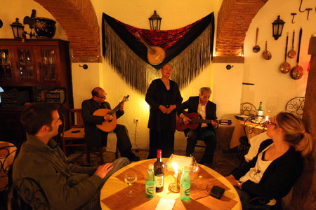 A Fado restaurant in an alley in the old town of Alfama in the downtown area of ââthe capital city of Lisbon in Portugalのeditorial素材