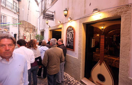 A Fado restaurant in an alley in the old town of Alfama in the downtown area of ââthe capital city of Lisbon in Portugalのeditorial素材
