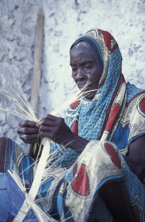 A woman in the village Bwejuu which belongs to the dream beach of Bwejuu on the east coast on the island of Zanzibar to Tanzaniaのeditorial素材