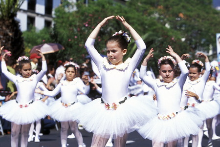 The traditional Fruehlings Flower Festival in Funchal on the island of Madeira in the Atlantic Oceanのeditorial素材