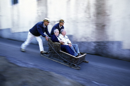 A toboggan runs from Monte to the capital Funchal on the island of Madeira in the Atlantic Oceanのeditorial素材