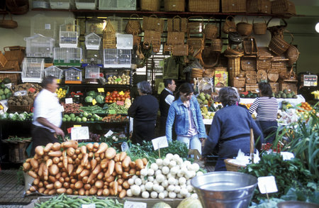 The market in the market hall in the capital Funchal on the island of Madeira in the Atlantic Oceanのeditorial素材