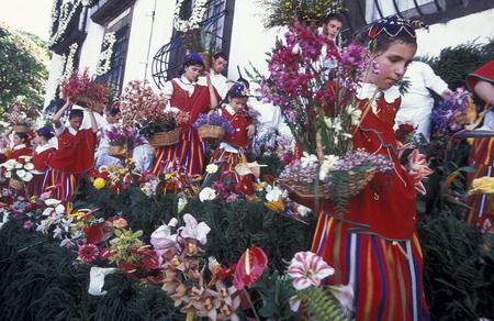 The traditional Fruehlings Flower Festival in Funchal on the island of Madeira in the Atlantic Oceanのeditorial素材