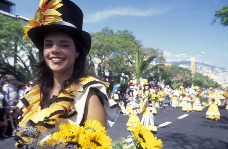 The traditional Fruehlings Flower Festival in Funchal on the island of Madeira in the Atlantic Oceanのeditorial素材