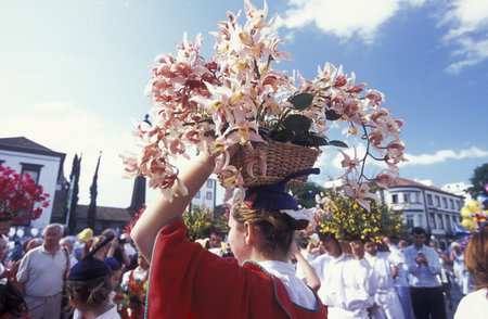 The traditional Fruehlings Flower Festival in Funchal on the island of Madeira in the Atlantic Ocean