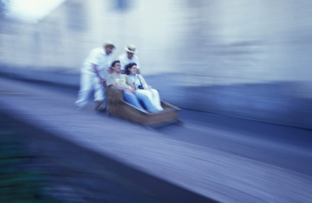 A toboggan runs from Monte to the capital Funchal on the island of Madeira in the Atlantic Ocean