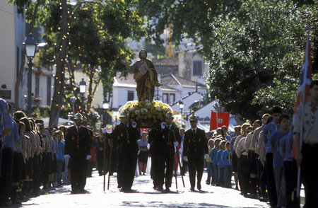 A procession in the old town in the center of Funchal on the flower island of Madeira, Portugal