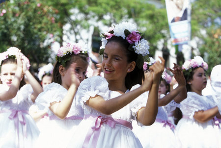 The traditional Fruehlings Flower Festival in Funchal on the island of Madeira in the Atlantic Ocean