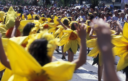 The traditional Fruehlings Flower Festival in Funchal on the island of Madeira in the Atlantic Oceanのeditorial素材